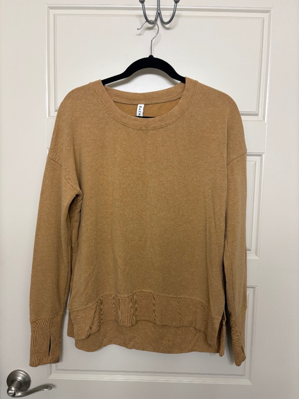 ATHLETA Balance Pullover Sweatshirt Tuscan Gold Tan Multi Nep Speckled